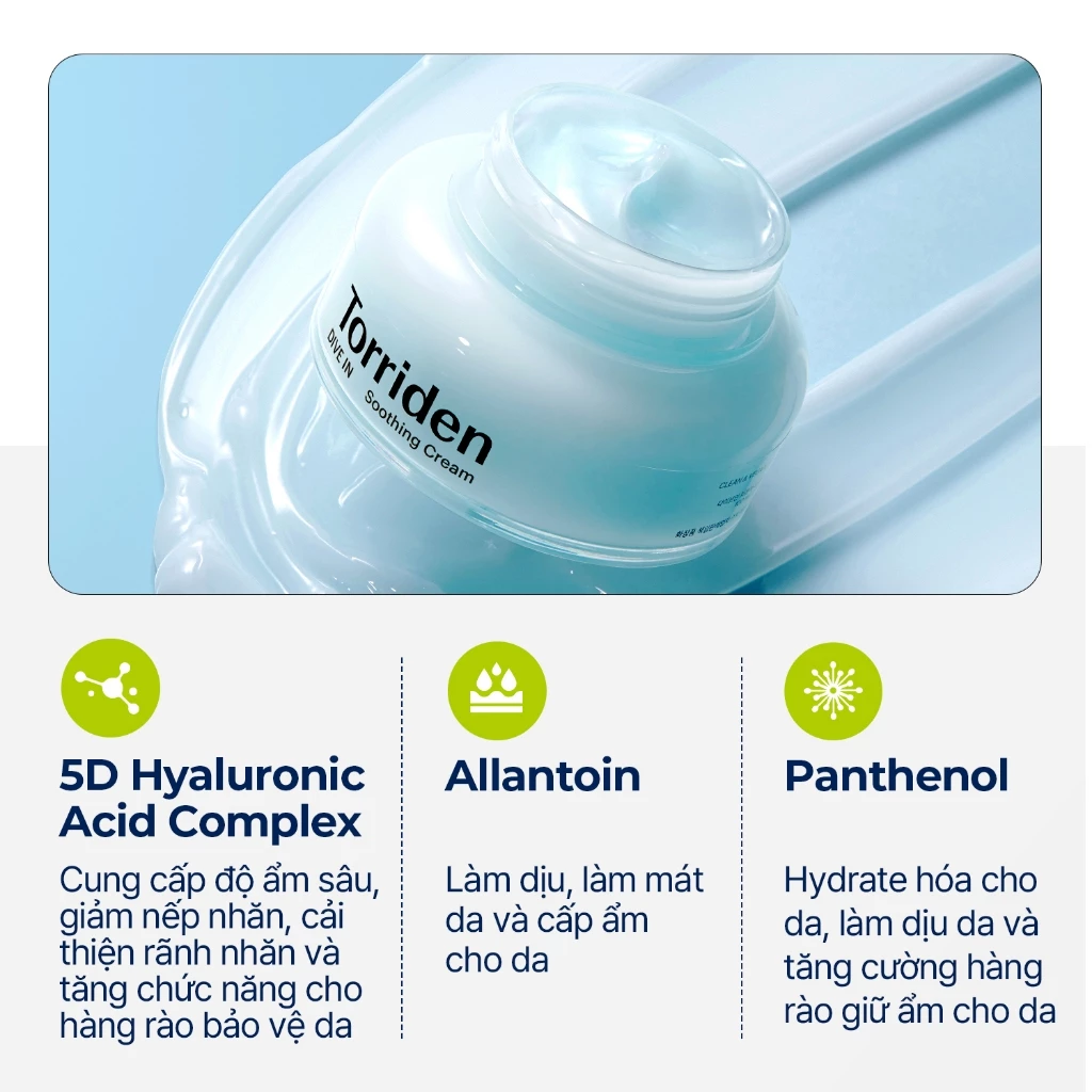 DIVE IN Low Molecular Hyaluronic Acid Facial Soothing Cream, Kem dưỡng DIVE IN, Kem dưỡng Hyaluronic Acid phân tử thấp, Kem dưỡng cấp nước