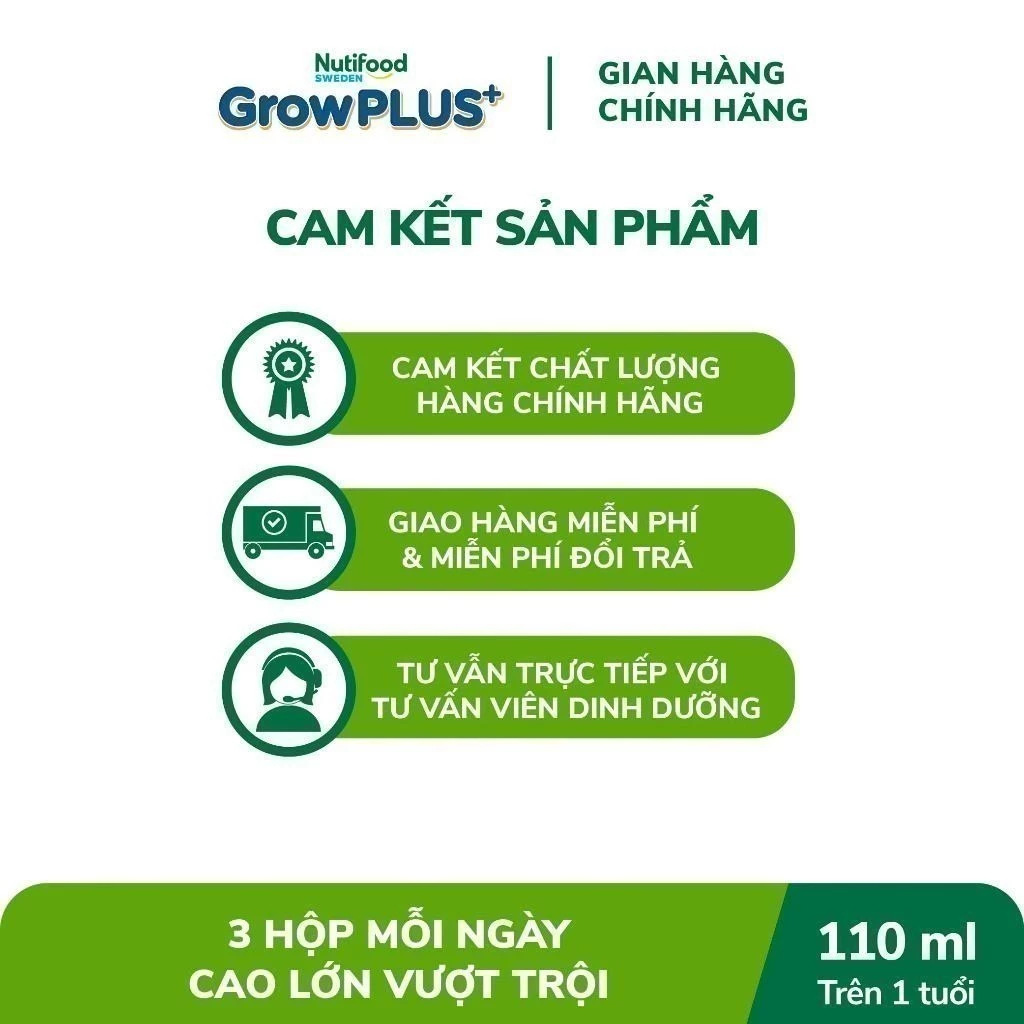 Sữa Nutifood Sweden GrowPLUS+ 110ml, Sữa tăng chiều cao cho bé, Sữa pha sẵn cho trẻ em, Sữa hỗ trợ phát triển chiều cao, Sữa bổ sung canxi cho bé