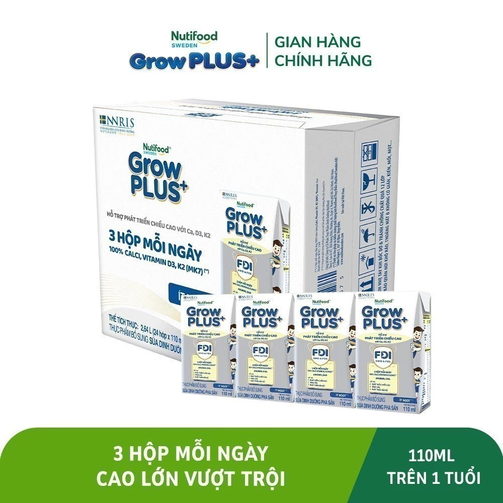 Sữa Nutifood Sweden GrowPLUS+ 110ml, Sữa tăng chiều cao cho bé, Sữa pha sẵn cho trẻ em, Sữa hỗ trợ phát triển chiều cao, Sữa bổ sung canxi cho bé