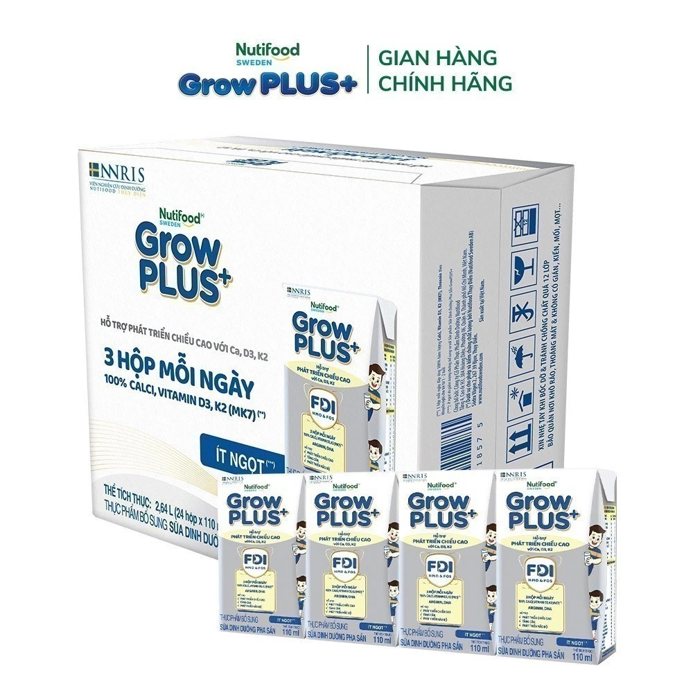 Sữa Nutifood Sweden GrowPLUS+ 110ml, Sữa tăng chiều cao cho bé, Sữa pha sẵn cho trẻ em, Sữa hỗ trợ phát triển chiều cao, Sữa bổ sung canxi cho bé