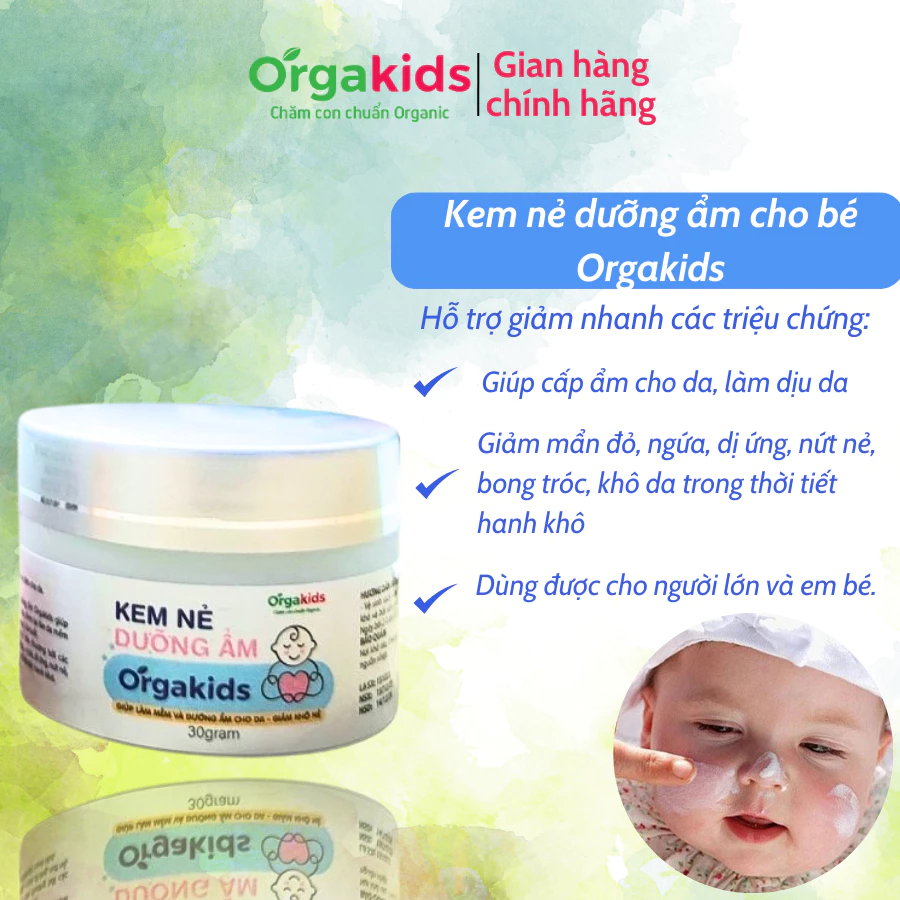 Kem nẻ cho bé Orgakids, Kem dưỡng ẩm cho bé, Kem chống nẻ cho bé, Kem dưỡng da trẻ em
