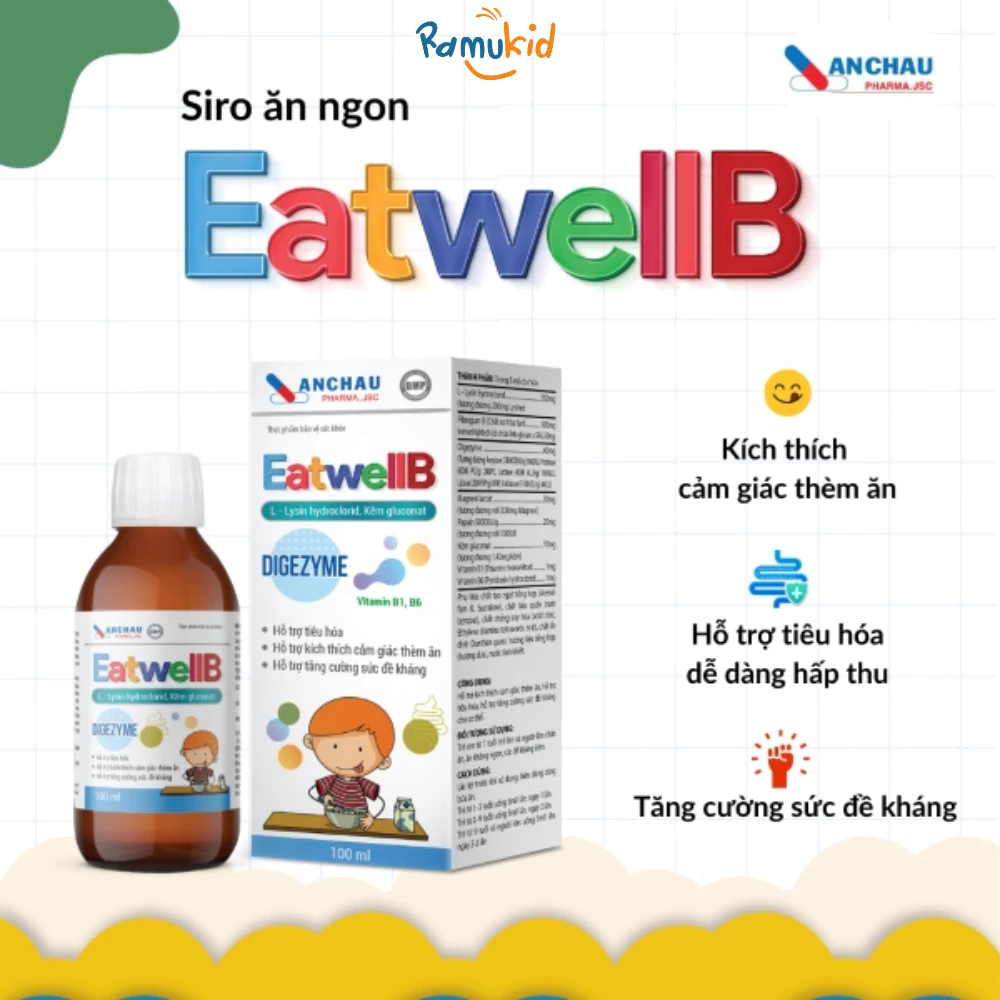 Siro ăn ngon EatwellB, Siro EatwellB 100ml, Siro ăn ngủ ngon EatwellB, EatwellB cho trẻ biếng ăn, Siro hỗ trợ tiêu hóa cho trẻ, Siro tăng sức đề kháng cho trẻ