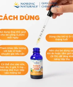 Vitamin D3 cho trẻ sơ sinh, Nordic Naturals Baby's Vitamin D3, bổ sung vitamin D3, hỗ trợ hấp thu canxi, tăng cường miễn dịch, phát triển xương và chiều cao
