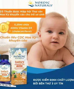 Vitamin D3 cho trẻ sơ sinh, Nordic Naturals Baby's Vitamin D3, bổ sung vitamin D3, hỗ trợ hấp thu canxi, tăng cường miễn dịch, phát triển xương và chiều cao