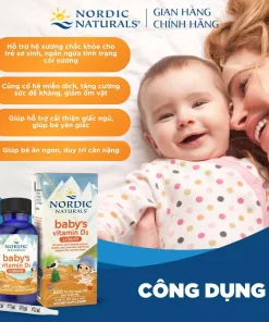 Vitamin D3 cho trẻ sơ sinh, Nordic Naturals Baby's Vitamin D3, bổ sung vitamin D3, hỗ trợ hấp thu canxi, tăng cường miễn dịch, phát triển xương và chiều cao