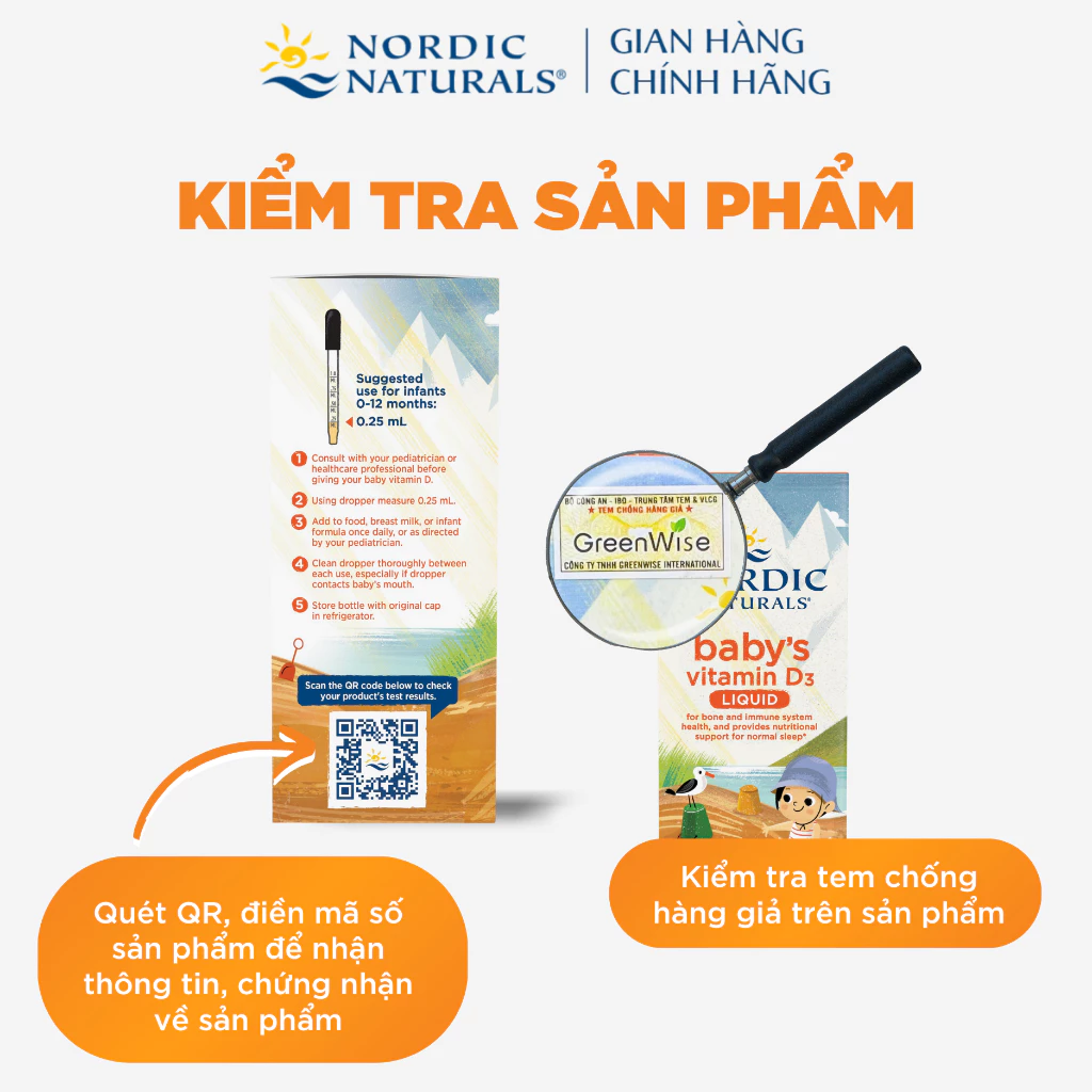 Vitamin D3 cho trẻ sơ sinh, Nordic Naturals Baby's Vitamin D3, bổ sung vitamin D3, hỗ trợ hấp thu canxi, tăng cường miễn dịch, phát triển xương và chiều cao