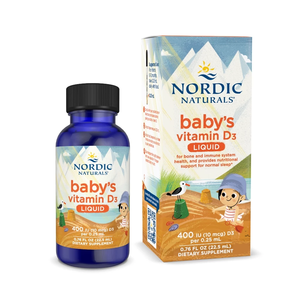 Vitamin D3 cho trẻ sơ sinh, Nordic Naturals Baby's Vitamin D3, bổ sung vitamin D3, hỗ trợ hấp thu canxi, tăng cường miễn dịch, phát triển xương và chiều cao