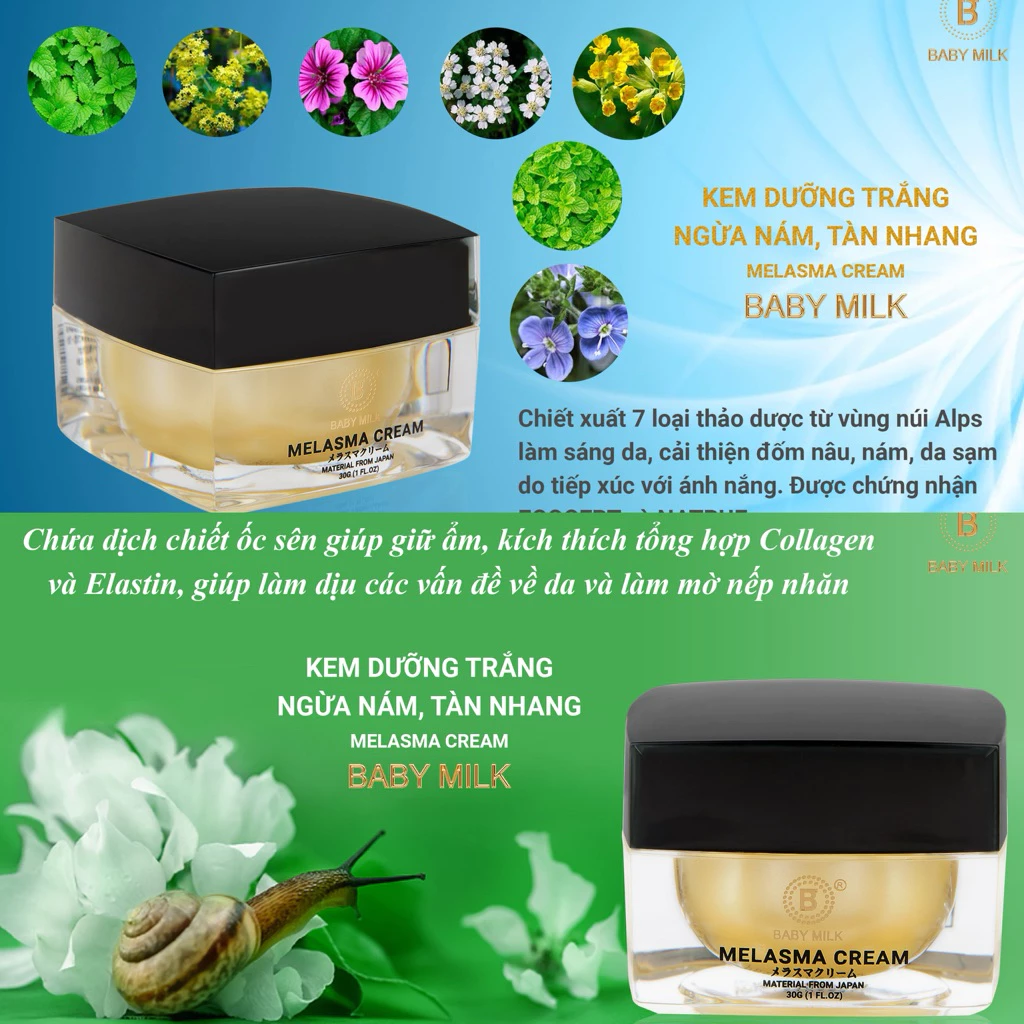 Kem dưỡng trắng Baby Milk, Kem trị nám Baby Milk, Kem dưỡng Melasma Cream, Kem dưỡng trắng da Baby Milk 30g, Kem dưỡng mờ nám Baby Milk, dưỡng trắng da, làm sáng da, hỗ trợ mờ nám, giảm đốm nâu